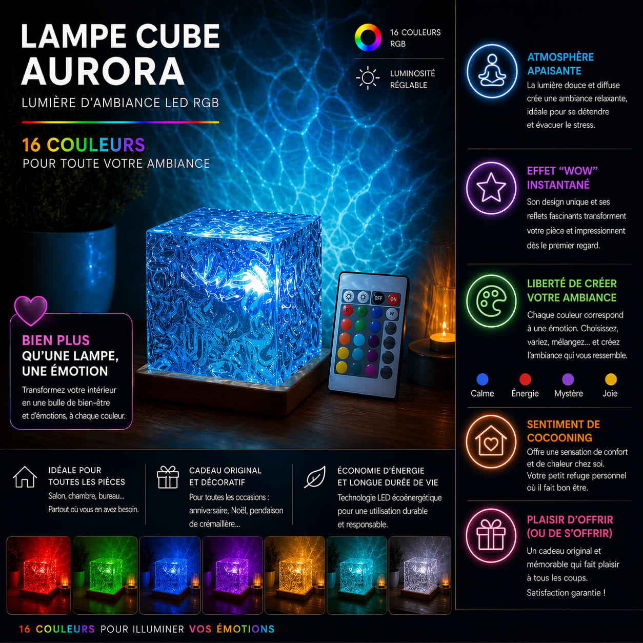 Lampe d’ambiance cube LED