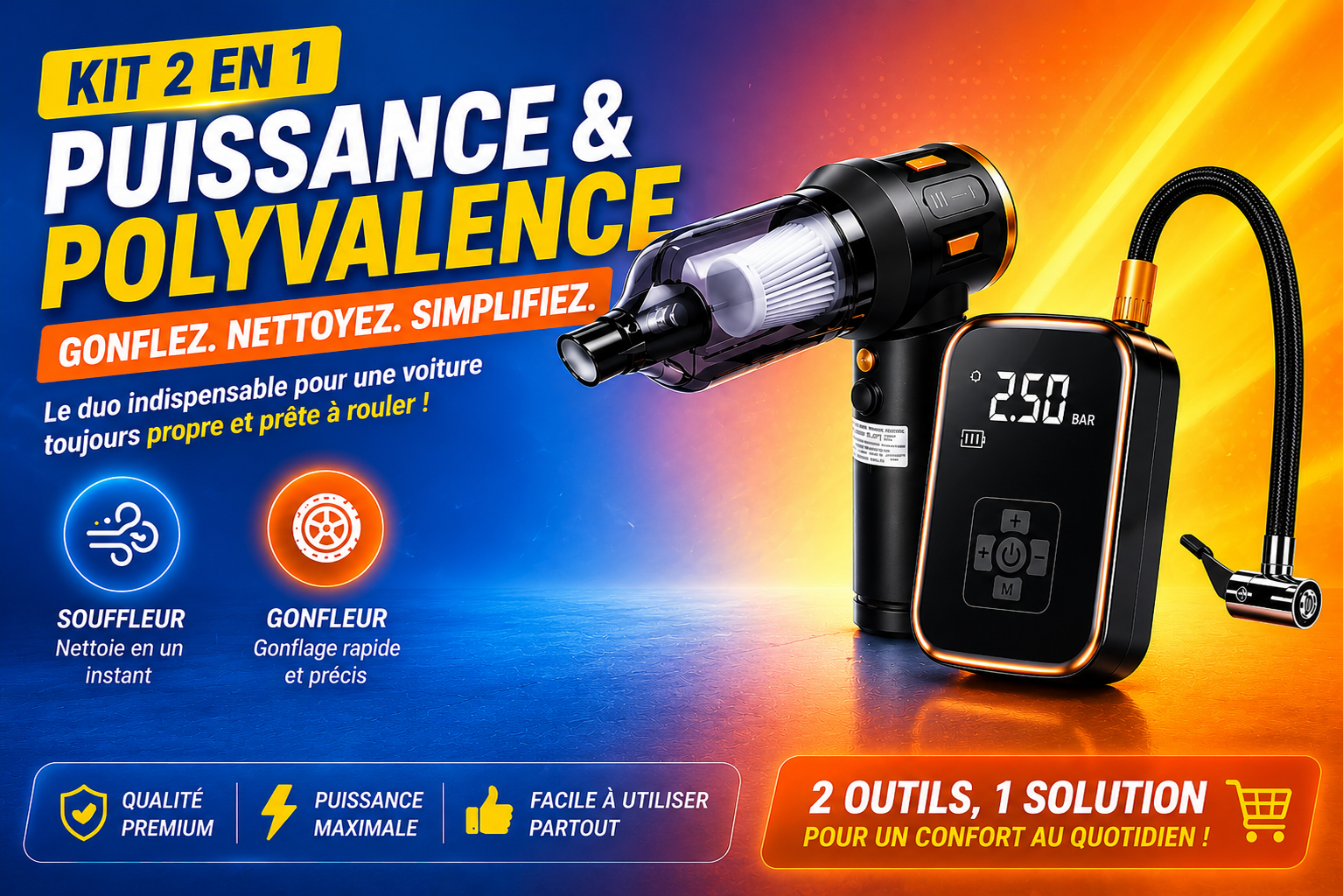 PACK DUO :                                      ASPIRATEUR + GONFLEUR
