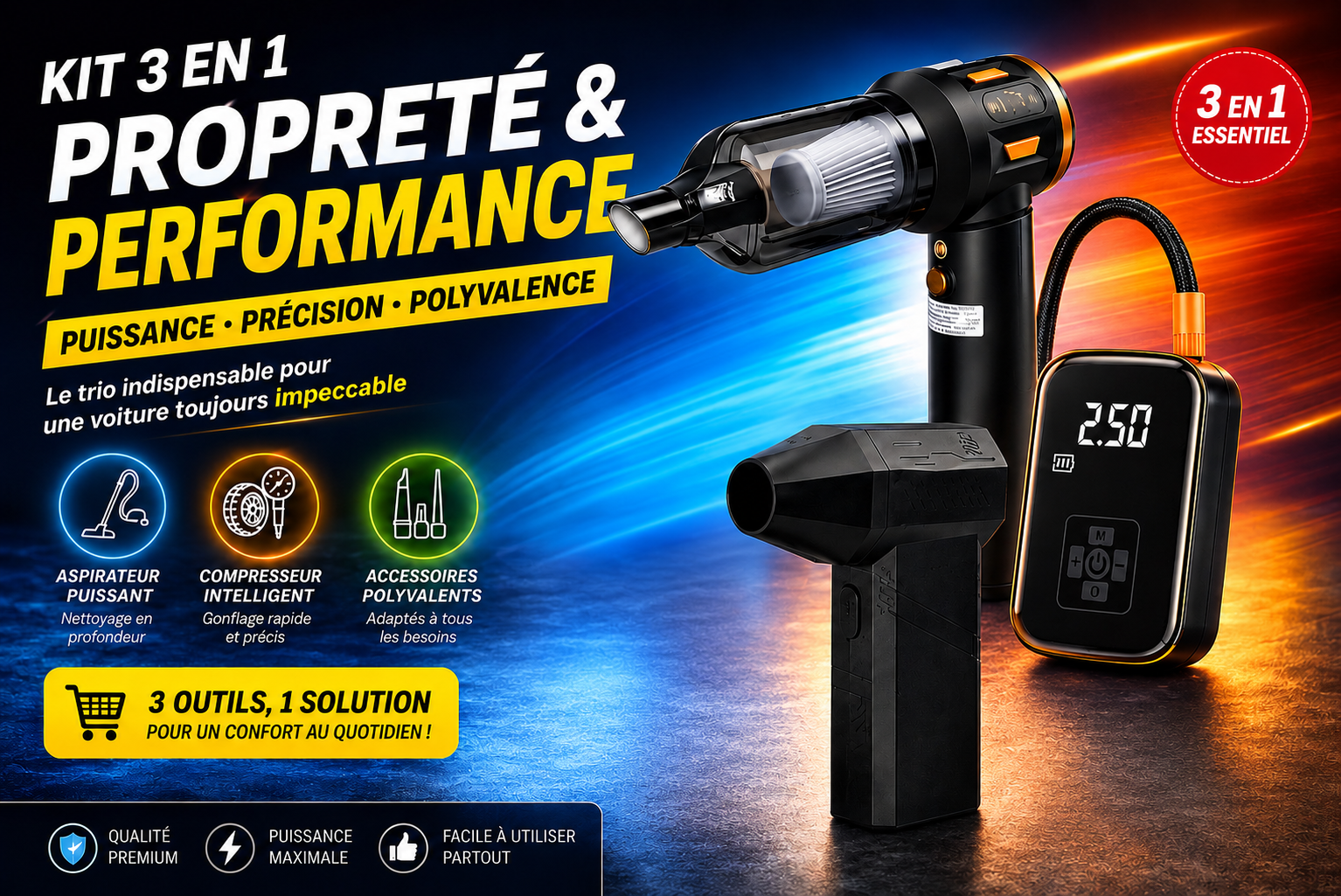 PACK TRIO : SOUFFLEUR / ASPIRATEUR & GONFLEUR