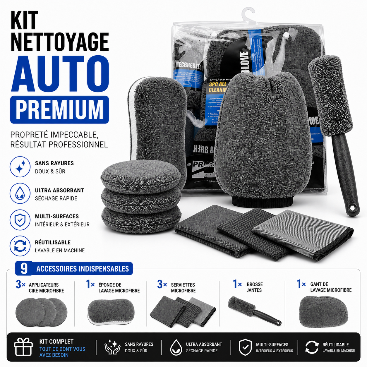 Kit de nettoyage 9 pcs
